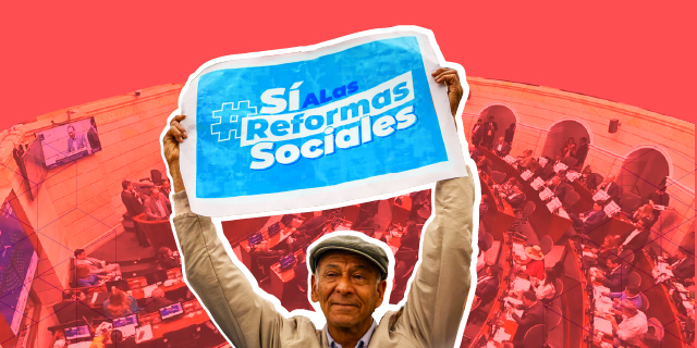 persona sosteniendo pancarta de la reforma laboral